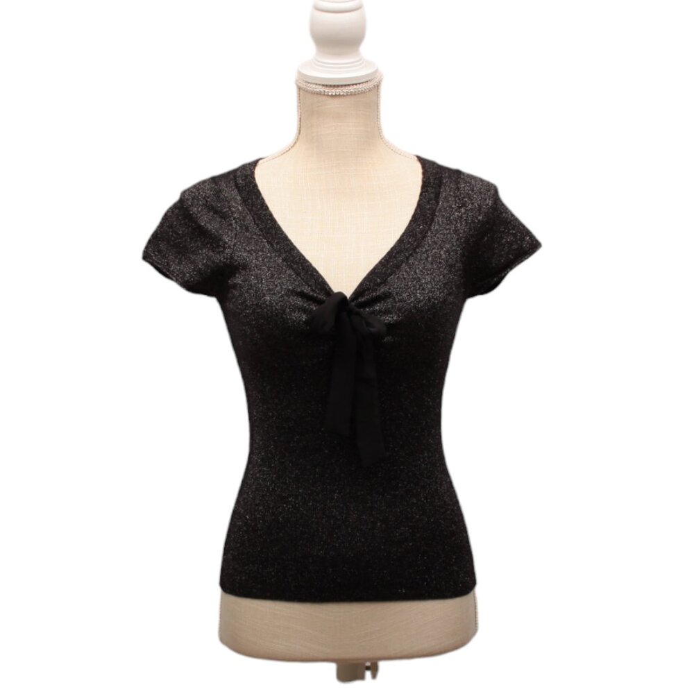 HELL BUNNY NWT Black Rockabilly Front Tie Sparkle Top Size Small